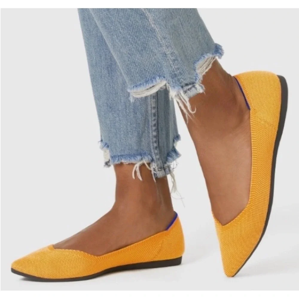Rothys The Point Flats Marigold Yellow Pointed Toe Washable Shoes Womens 9 - Picture 1 of 10
